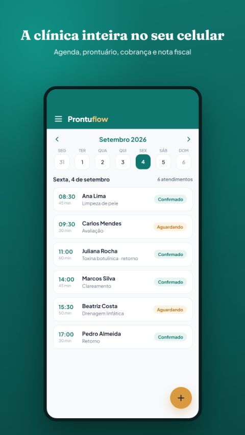 Tela da agenda do prontuflow